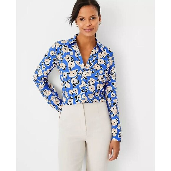 Ann Taylor Womens XL Floral Button Up Essential Shirt Long Sleeve Blouse Top - Picture 3 of 12